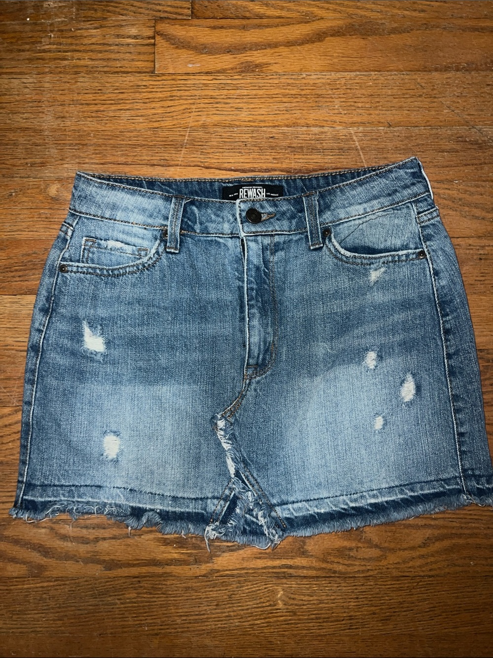 Rewash Distressed Light Blue Denim Mini Skirt Sz 6/27